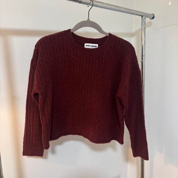 Dkny Sweaters - DKNY Jeans Burgundy Cable Knit Sweater Women Size M Knitwear Long Sleeve Cozy